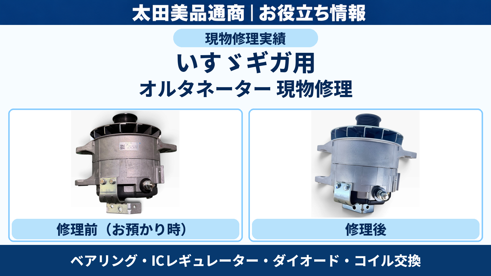 いすゞギガ用オルタネーターの現物修理実績・修理前と修理後